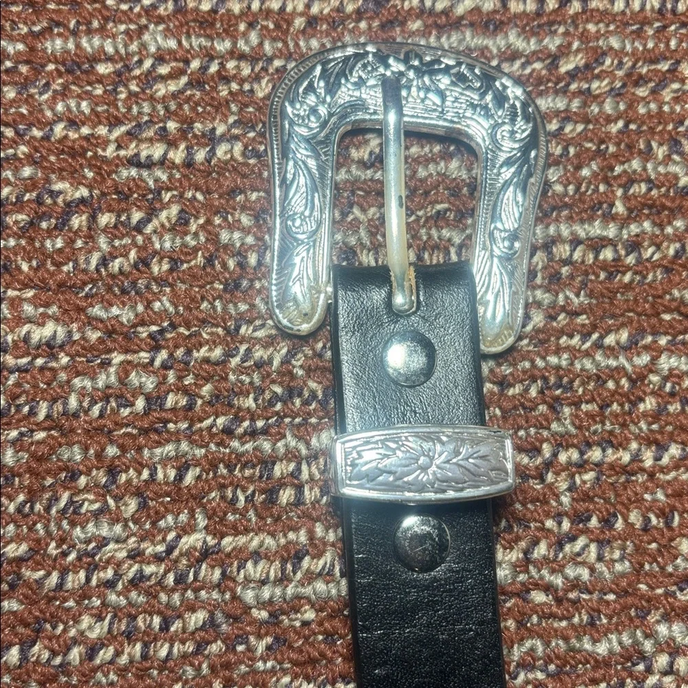 Vintage NOCONA belt Black Studded Leather Belt Silver Buckle rhinestone glamor